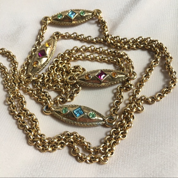 Vintage Jewelry - Two-Tone Jewel Necklace, Renaissance Navette Links